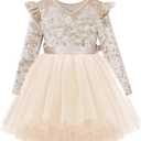 UNICOMIDEA 1-6T Toddler Velvet Dress Little Girls Tutu Tulle Crewneck Long Sleeve Holiday Party Fashion Dresses