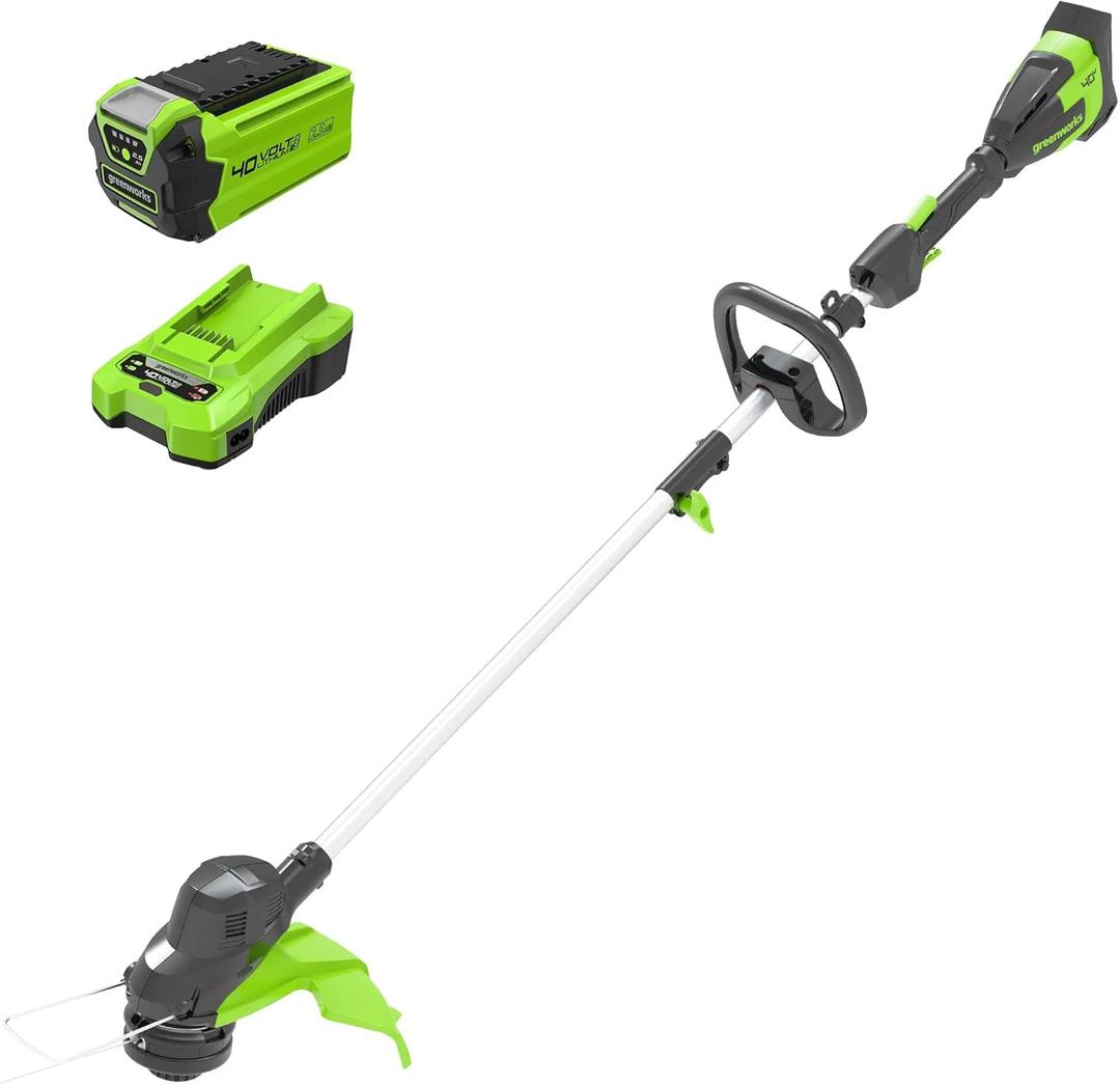 Greenworks 40V 15" Cordless Battery Brushless String Trimmer (Front Mount) w/ 2.5 Ah Battery & Charger Green