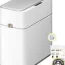 EKO Automatic Bathroom Trash Can with Lid, 2.1 Gallon Touchless Garbage Bin with Removable Bucket, Slim Stainless Steel Garbage Bin, Motion Sensor Trash Can for Bathroom, Bedroom, Office, White