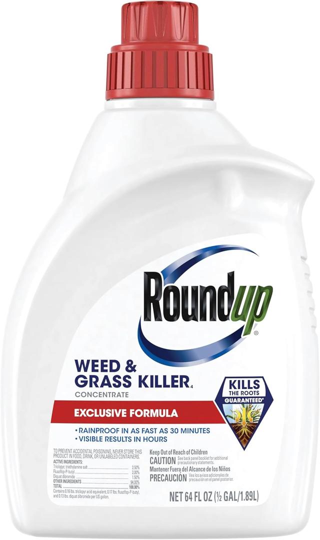 Roundup Weed and Grass Killer Concentrate, Use Around Flower Beds and Trees, on Walkways, and in Other Areas in Yards, 64 fl. oz.
