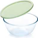 NUTRIUPS 4.7 Quart Large Glass Mixing Bowl with Lid, Deep Big Glass Bowl Large Salad Bowl (Green)