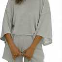 Tankaneo Womens Short Sets 2 Piece Outfits 3/4 Sleeve Tops and Elastic Waist Shorts Lounge Set Casual Loungewear (Gray) S