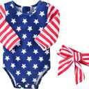 Aalizzwell Baby Girls One Piece Long Sleeve Swimsuit (6-12 Months, American Flag)