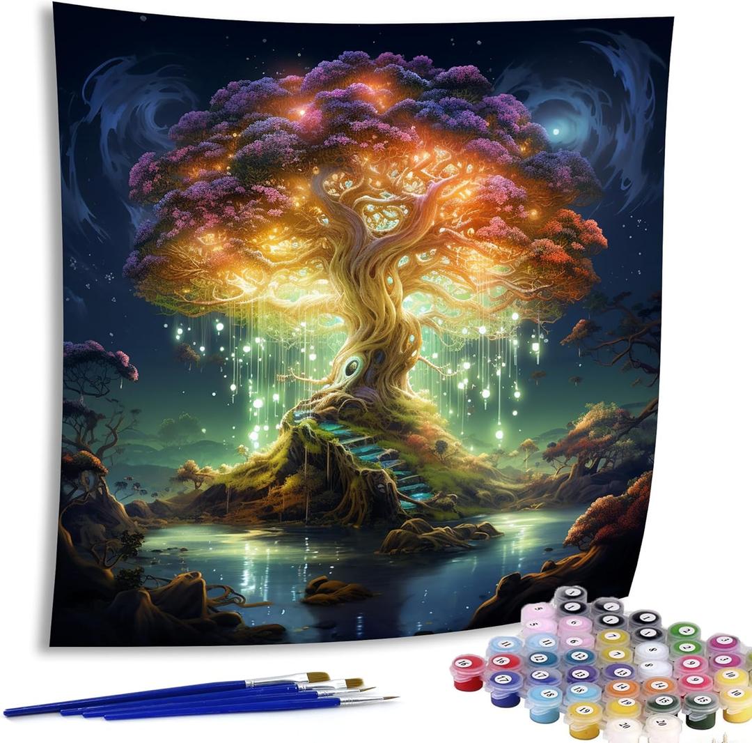 Diymood Paint by Numbers for Adults Tree, DIY Oil Painting Colorful Acrylic Paint by Number Kits for Adults Beginner for Home Wall Decor 20x20 inch