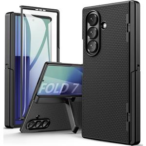 SSLOTSCASE for Samsung Galaxy Z Fold 7 Case with Stand & Hinge Protection & Screen Protector, Adjustable Kickstand, Slim Durable Shockproof Hard Phone Case for Samsung Galaxy Z Fold 7 5G 2025, Black