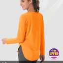 MAGCOMSEN Women's Sun Shirts UPF 80+ Long Sleeve Quick Dry Workout Tops | Moisture-wicking, Sun Protection, UV Protection, High Side Splits, Soft, Lightweight, Athletic, Running, Hiking, Yoga, Golf (Orange, L)