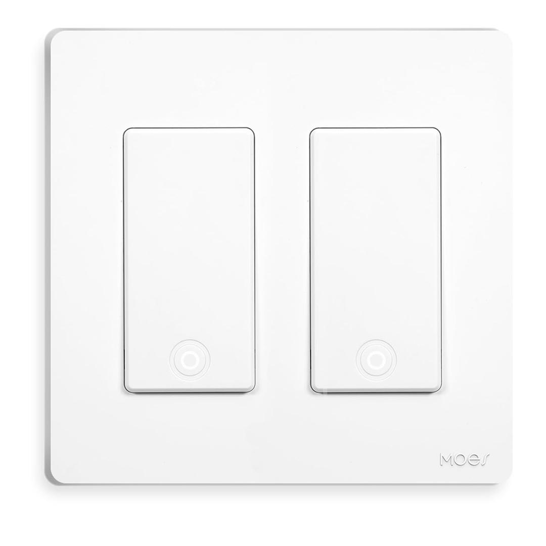 MOES Smart Single Pole Light Switch, 2.4GHz WiFi Smart Wall Switch, Needs Neutral Wire, Multi-Control, Smart Life/TUYA APP Control, Voice Control with Alexa/Google Home, White 2 Gang