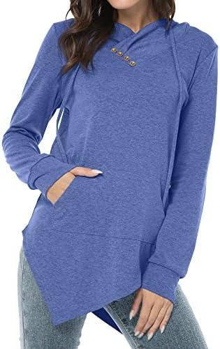 AYIFU Womens Long Sleeve Tunic Hoodies Irregular Hem Hoody Casual Solid Tops with Pocket Small