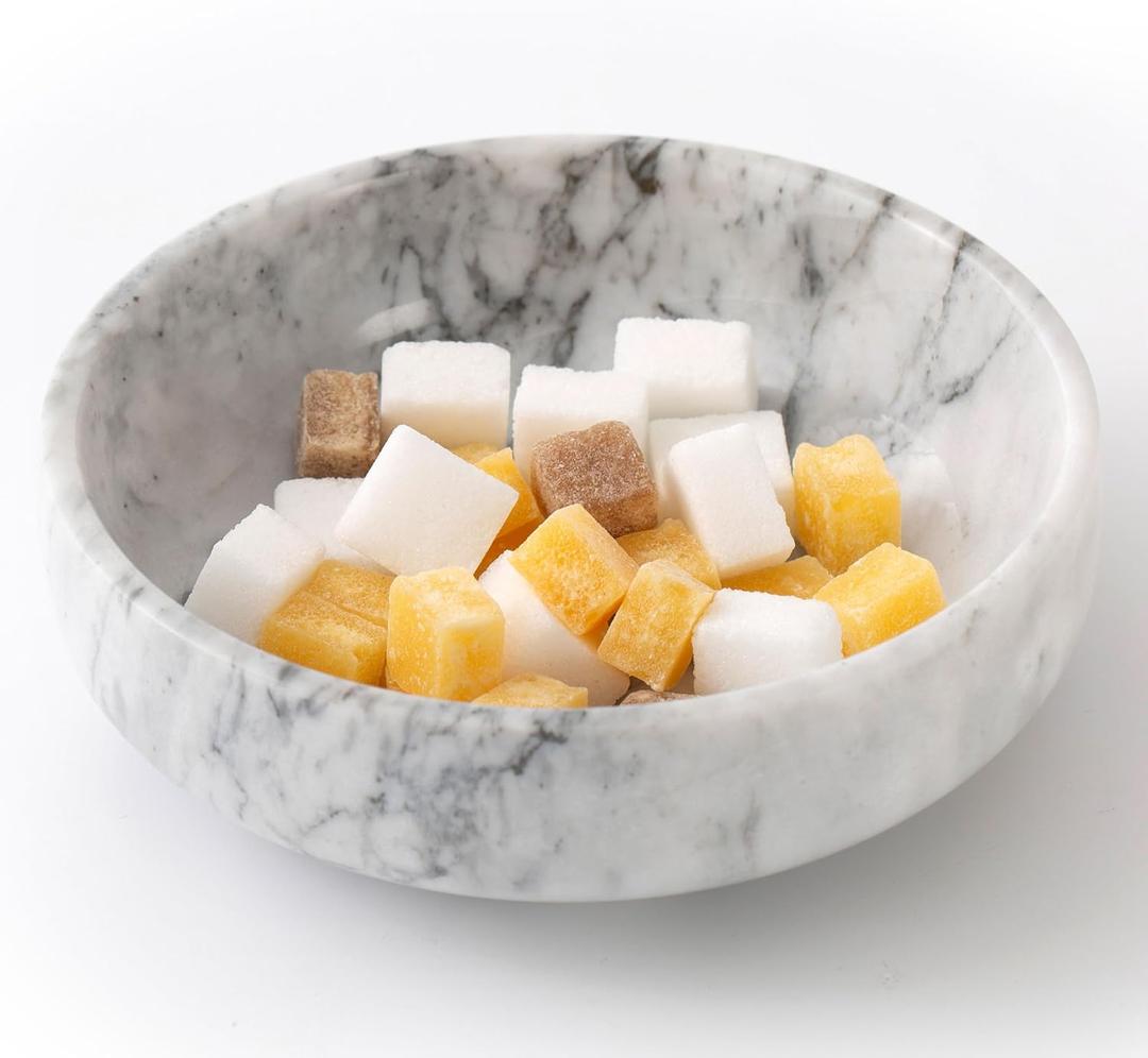 Candy Dish, Marble Candy Bowl for Office Desk, Hard Candy Dispenser Servers, Entry Way Table Home Decor, Nut Dish (White&Grey, 5.9 INCH)