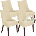 Jacquard Waterproof Stretch Wingback Chair Cover Slipcover - Reusable Protector Cover for Dining Room Banquet Home Decor etc Machine Washable Hand Washable (Beige,4PC)