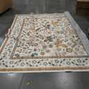 GarveeHome 9x12 Washable Area Rug for Living Room Modern Floral Beige Carpet Non-Slip Low Pile Contemporary Leaf Flower Botanical Rug Easy-Clean Pastoral Area Rug for Dining Bedroom Nursery