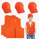 Jiuguva 6 Pcs Kids Hunting Safety Vest and Cap Include Blaze Orange Hunting Vest and Hat for Boys Girls (Baseball Cap Style)