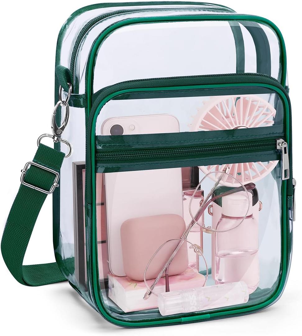 Blvornl Clear Crossbody Bag with Adjustable Shoulder Strap, Stadium Approved PVC Clear Purse Bag, Clear Messenger Bag (Large, Green)