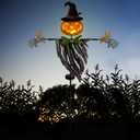Juegoal 46 Inch Solar Halloween Decorations Yard Stake, Solar Powered Outdoor Lighted Metal Pumpkin Scarecrow Stake, Light Up Pumpkin Lantern Yard Sign for Autumn Haunted House Figurine Party Decor
