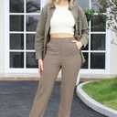 Balleay Art Women Straight Leg Dress Pants High Elastic Waisted Slacks Business Casual Work Office Trousers (S)