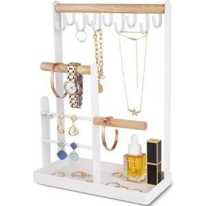 ProCase Cute Jewelry Stand, Aesthetic Jewelry Organizer for Dresser Vanity, Jewelry Holder Display for Necklaces Earrings, Gifts for Teen Girls Women, Bedroom Dorm Decor -Medium, White