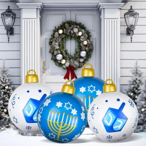 4 PCS Hanukkah Ornament Balls 24 Inch Large Inflatable Hanukkah Decorations White and Blue Menorah Decorations for Yard Garden Indoor Outdoor Holiday Decoration (4)