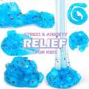 2 x Blue Clear Slime with Jelly Cubes Pink Red Hearts Add-ins, Crunchy Crystal Boba Slime Super Soft Sludge Toy with Cute Charms, Party Favors Slime for Girls Boys