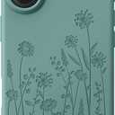 Liquid Silicone Case for iPhone 17 Compatible with MagSafe, Fall Engraved Floral Design Shock Proof Heavy-Duty Protection Hard Phone Case for Women Girls, Midnight Green