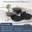 SODAY 12 Pcs Pots and Pans Set Non Stick, Cookware Sets Black Granite Induction Cookware, Non-toxic Healthy Nonstick Kitchen Cooking Set with Frying Pans Set, Saucepans (PFAS/ PFOA/ PFOS Free), 12 Pieces