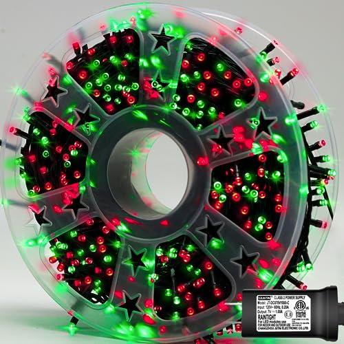 YEGUO 165ft 500 LED String Lights Outdoor Waterproof, Red and Green Christmas Lights Plug in, Green Wire Twinkle Tree Lights Indoor with Timer Memory 8 Modes