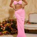 Women's Two Piece Skirt Sets Summer Beach Sexy Ruched Backless Cami Top And Cut Out Skirt Night Out Dress (Pink)