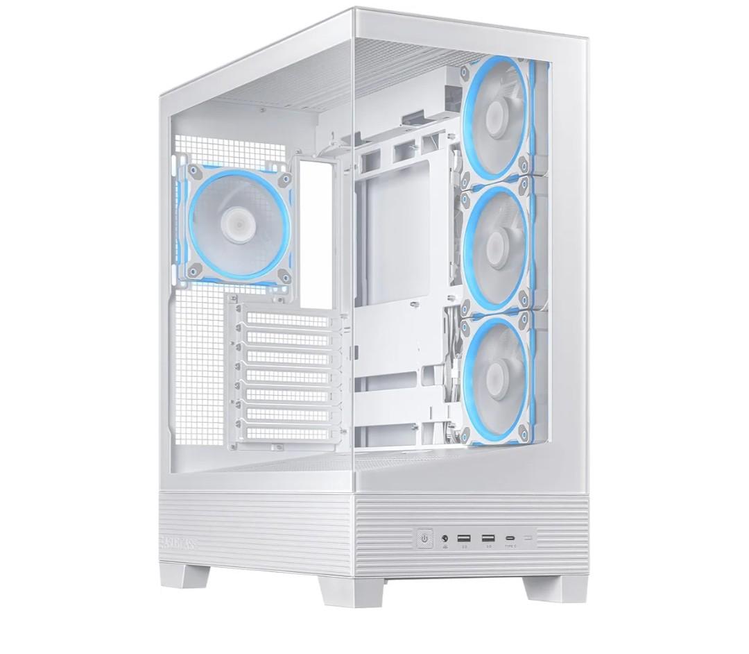 ASUS A31 Plus TG ARGB White ATX PC Case - Pre-Installed ARGB Fans - Glass Front Panel - Hidden Port Motherboard Compatible - 360mm Radiators - 380mm Graphics Cards - White