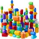 Lucky Doug 50 PCS Extra-Large Stacking Rocks Toys for Age 1-3 2-4, Safe Montessori Stacking Building Blocks Stones Toddlers Toy for 1 2 3 4 Year Old Boy Girl, Sensory Toys Gifts for Kids Age 1-2 2-4