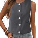 Rapbin Womens Vest Sleeveless Button Down Vest Tops Crew Neck Casual Dressy Waistcoat Business Outfits Suit Fashion (Gray, S)