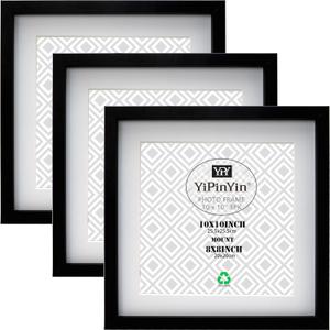 10x10Inch Square Black Photo Frame Set Of 3, 25.5 x25.5cm picture frame with mount for 8×8''/20x20cm Garllery Picture Frame, 8x8'' frame For Wallmounted & Desk Top