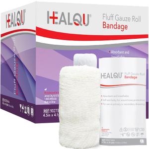 HEALQU Kerlix Type Gauze Bandage Rolls - 4  in x 4.1 Yds, 6 Ply - 24 Single Sterile Pocuhes - Extra Absorbency, Latex Free, Hospital Grade Cotton Krinkle Fluff Bandage Wrap - Wound Care & First Aid