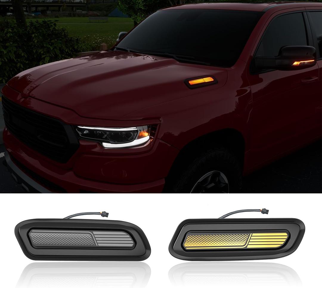 LED Hood Side Maker Light Compatible with 2019-2025 Dodge RAM 1500 Vent Scoop Light Hood Vent Lamp Replacement for 2019-2025 Dodge RAM 1500 Accessories
