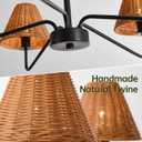 5-Light Rattan Chandelier 29" Modern Farmhouse Chandelier for Dining Room, Rustic Chandelier with Hand-Woven Wicker Fabric Shades, Boho Pendant Lighting for Living Room, BedroomHallway