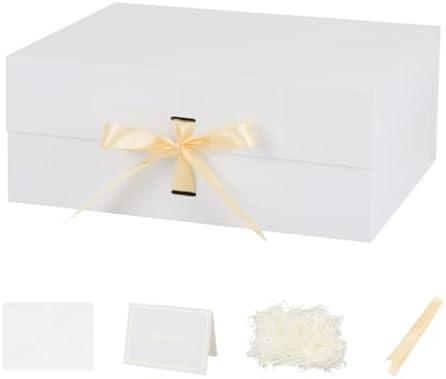 Box White Large Gift Box with Ribbon 6 Pack  Large Box with Lid Magnetic Closure Rectangle Collapsible Luxury Wrap Box for Weeding Gifts Crinkle Cut Paper Shred with Card