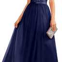 BeryLove Prom Dresses for Teens Sleeveless Sequin Evening Dress Boat Neck Cocktail Wedding Maxi Formal Dress Navy M