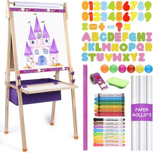 Art Easel for Kids Ages 4-8, Premium Whiteboard & Chalkboard with 3 Paper Roll, Adjustable Double-Sided Easel Stand, Perfect Birthday Halloween Thanks Giving Christmas Gifts (Purple) Art Easel for Kids Ages 4-8, Premium Whiteboard & Chalkboard with 3 Paper Roll, Adjustable Double-Sided Easel Stand, Perfect Birthday Halloween Thanks Giving Christmas Gifts (Purple)