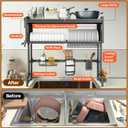 Over The Sink Dish Drainer Drying Rack 3 Tiers with Cover, Keep Kitchen Sink Shlef Organized Space-Saving Dish Drying Rack, Large Stainless Steel Sink Drying Rack for Dishes, Bowls, Cutlery (33.4"W)