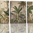 3 Pcs Framed Vintage Canvas Wall Art With Tropical Jungle And Birds Rustic Modern Farmhouse Style Natural Scenery Living Room Bedroom Bathroom Decorative Painting Inches Ready To Hang 12x16 Inches