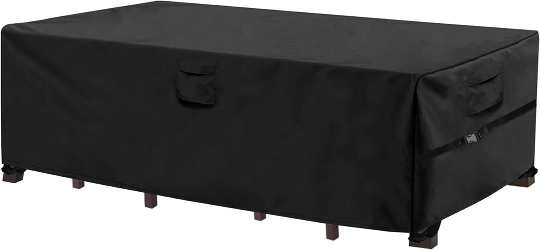 WOMACO Heavy Duty Patio Table Cover, Waterproof Outdoor Furniture Cover (Black, Rectangle - 75" x 57" x 28")
