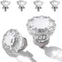 Crystal Cabinet Knobs Clear Glass Pulls for Kitchen Bedroom Bathroom Living Room Furniture, Brushed Nickel Silver Base Old Style Cabinets Closet Dresser Drawers Cupboard Accessories 4 Pack