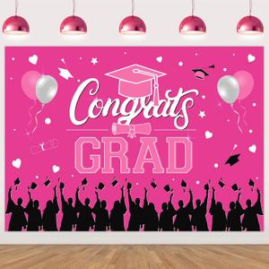 Pink Graduation Backdrop Decorations 7*5 ft Class of 2026 Congrats Grad Backdrop Banner Hot Pink We’re So Proud of You Finally Done Banner Graduation Decor for College Grad Party Decorations