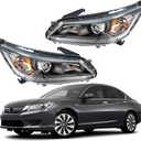 Headlight Assembly Replacement for Accord 2013 2014 2015 Headlight Assembly without DRL Headlamps Pair Left and Right Side Headlight Replacement for 33100T2AA01 33150T2AA01 HO2502151 HO2503151