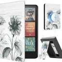 CoBak Stand Case for 7" Kindle Paperwhite 12th Gen 2024 and Kindle Colorsoft with Hand Strap - Compatible with iPhone MagSafe, for Samsung/Belkin/Anker Wireless Charging Pads, Durable, Auto Sleep Wake (Sketch Sunflower)