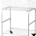 Collapsible Rolling Laundry cart with Wheels,Metal Basket for Garment Storage,Laundry cart with 4 Universal Wheels,2 Wheels with Brake Size:31.1"x15.35"x20.47'' (White)