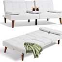 COLAMY Futon Sofa Bed - Fabric Small Couch, Convertible with Cup Holder, Removable Armrest, Adjustable Backrest - Beige