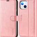 TUCCH Case for iPhone 13 5G 6.1-inch, Flip Wallet PU Leather Magnetic Protective Cover with [RFID Blocking] [Card Slot] Stand [Shockproof TPU Interior Case] Compatible with iPhone 13 2021, Rose Gold (Pink)