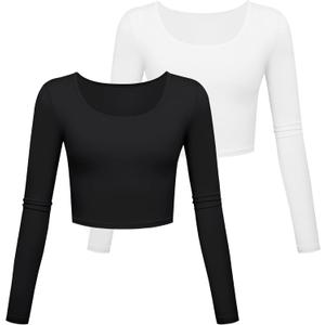 Long Sleeve Crop Tops for Women Workout Basic Clothes Fitted Slim Scoop Neck Cute Yoga Shirts (S)