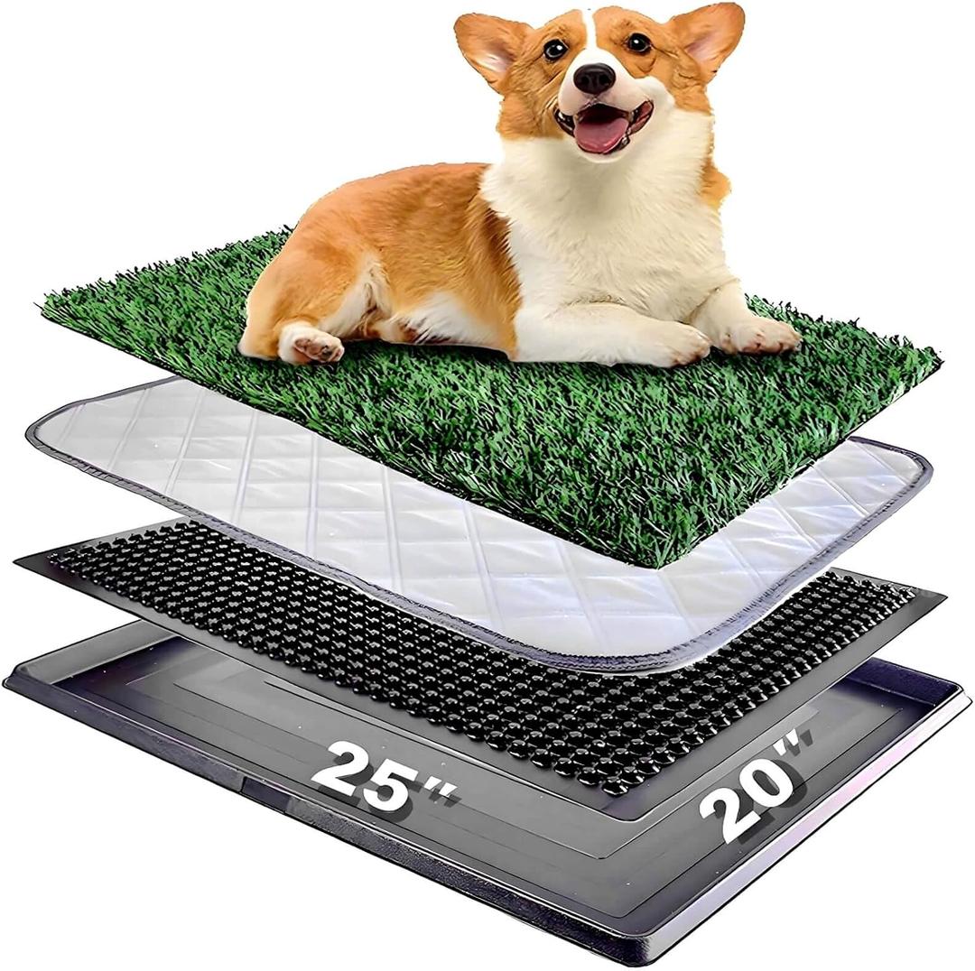Dog Grass Pad with Tray 25"X20" - Artificial Turf Pet Potty for Apartment Balcony/Patio, Portable Fake Grass Litter Box for Dogs Training, Indoor/Outdoor Reusable Washable Pee Mat