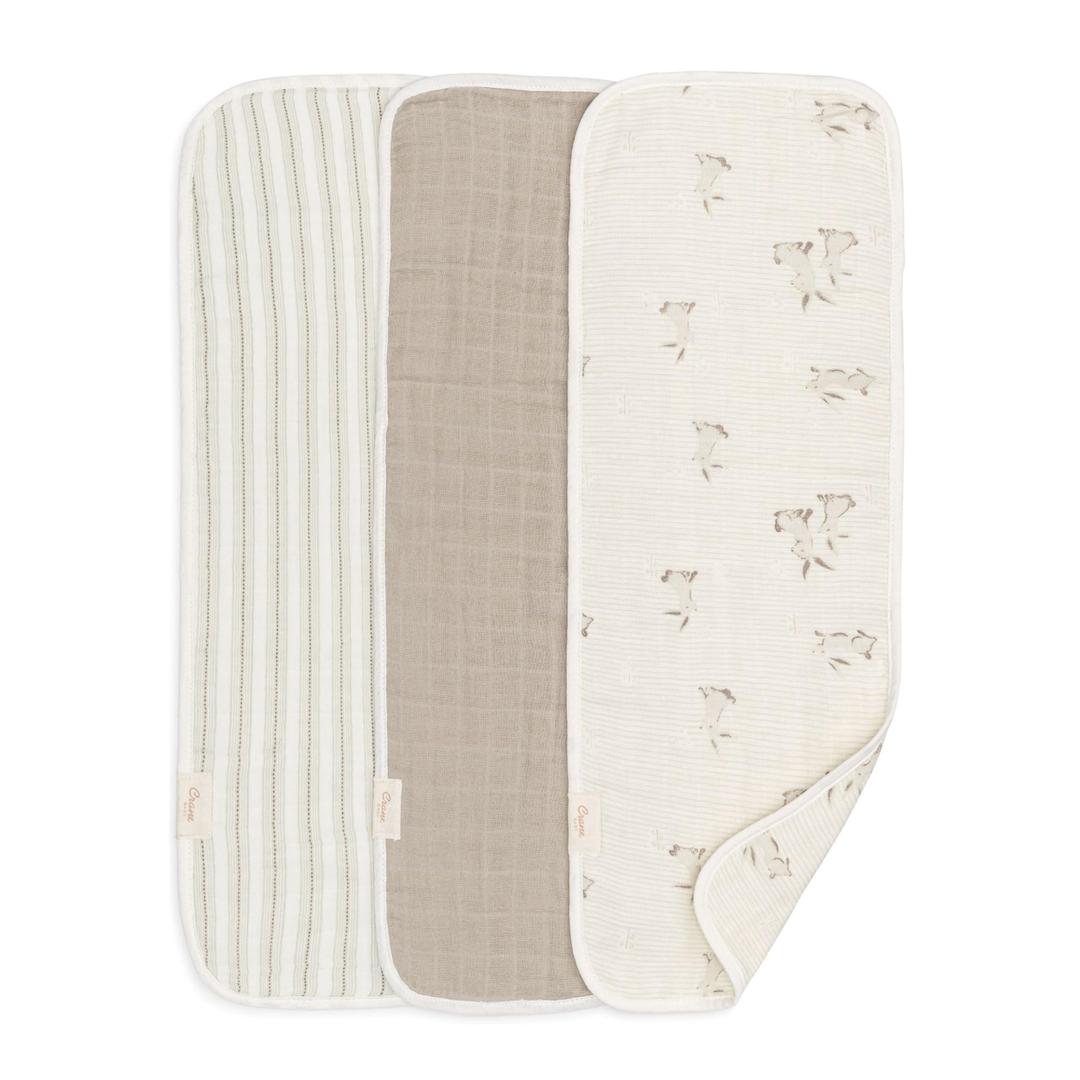 Crane Baby Organic Muslin Baby Burp Cloths, 3-Pack, 100% GOTS Organic Cotton, Absorbent, Lightweight, Machine Washable, Bunny