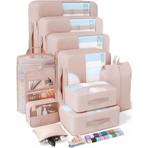 Veken 10 Set Packing Cubes for Travel, Beach Vacation Essentials Accessories for Cruise Ship, Suitcase Organizer Bags for Luggage with Hanging Toiletry & Shoe Bag, Birthday Gifts for Women Mom Her